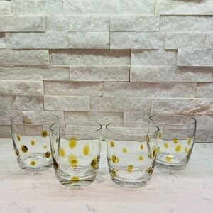 🌟Clear Glass with Misshapen Amber Dots Tumblers Set of Four. 60’s Vibe